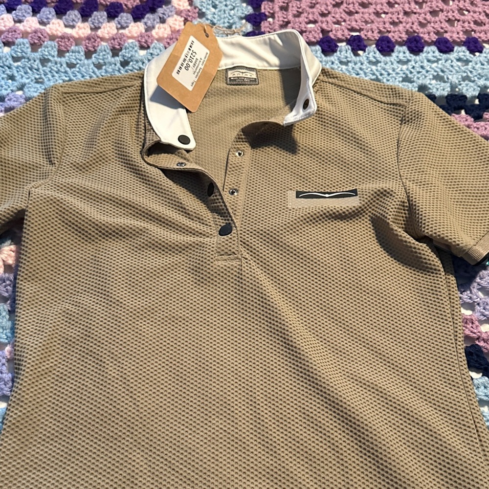Women's  Short Sleeve Polo in Tan with Contrast Collar